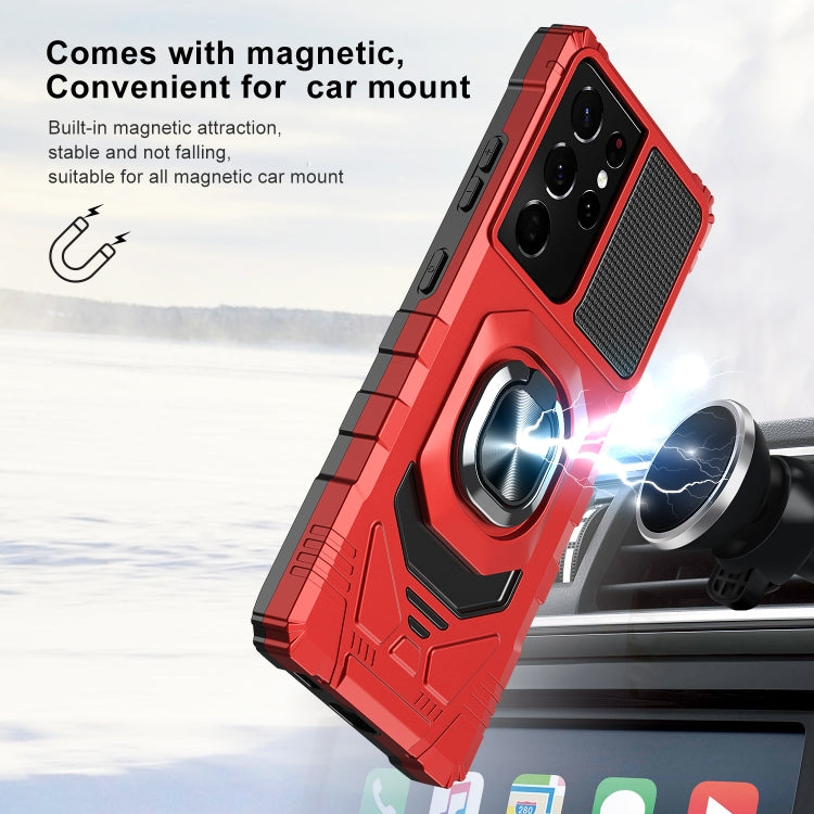 For Samsung Galaxy S21 Ultra 5G 10 PCS Armor Magnetic PC + TPU Shockproof Case with 360 Degree Rotation Ring Holder