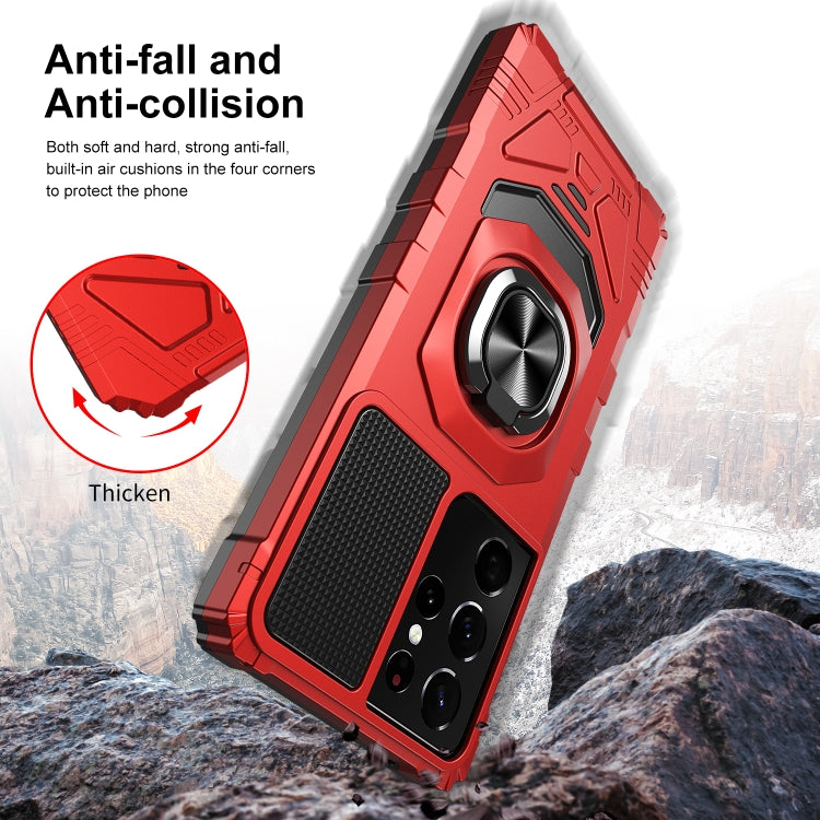 For Samsung Galaxy S21 Ultra 5G 10 PCS Armor Magnetic PC + TPU Shockproof Case with 360 Degree Rotation Ring Holder
