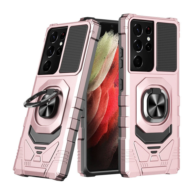 For Samsung Galaxy S21 Ultra 5G 10 PCS Armor Magnetic PC + TPU Shockproof Case with 360 Degree Rotation Ring Holder
