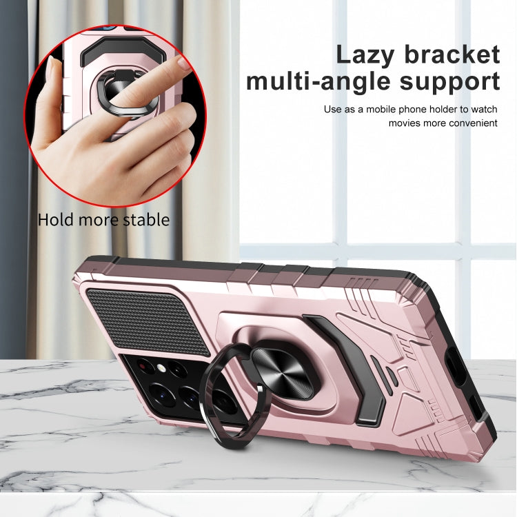 For Samsung Galaxy S21 Ultra 5G 10 PCS Armor Magnetic PC + TPU Shockproof Case with 360 Degree Rotation Ring Holder