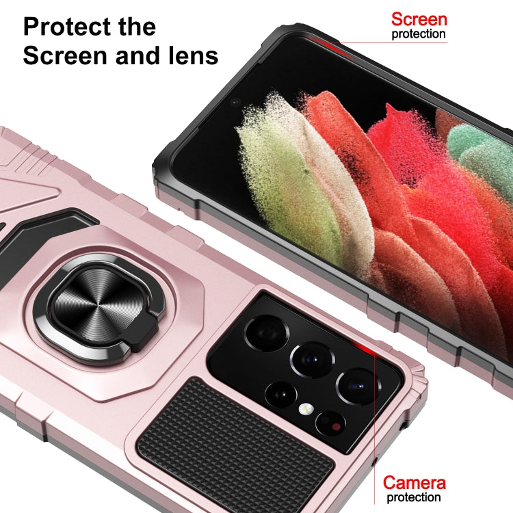 For Samsung Galaxy S21 Ultra 5G 10 PCS Armor Magnetic PC + TPU Shockproof Case with 360 Degree Rotation Ring Holder