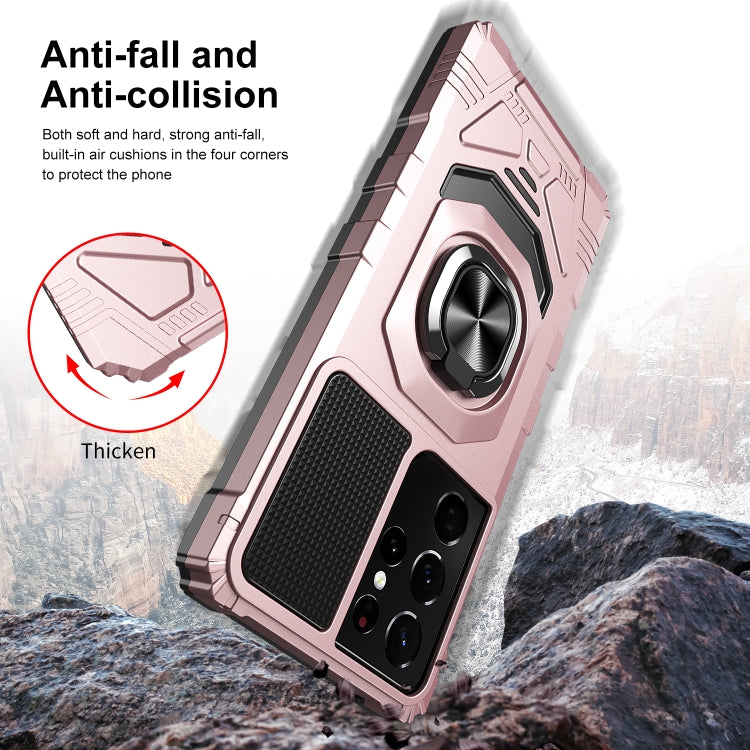 For Samsung Galaxy S21 Ultra 5G 10 PCS Armor Magnetic PC + TPU Shockproof Case with 360 Degree Rotation Ring Holder