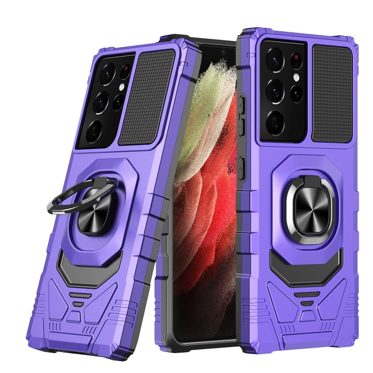 For Samsung Galaxy S21 Ultra 5G 10 PCS Armor Magnetic PC + TPU Shockproof Case with 360 Degree Rotation Ring Holder