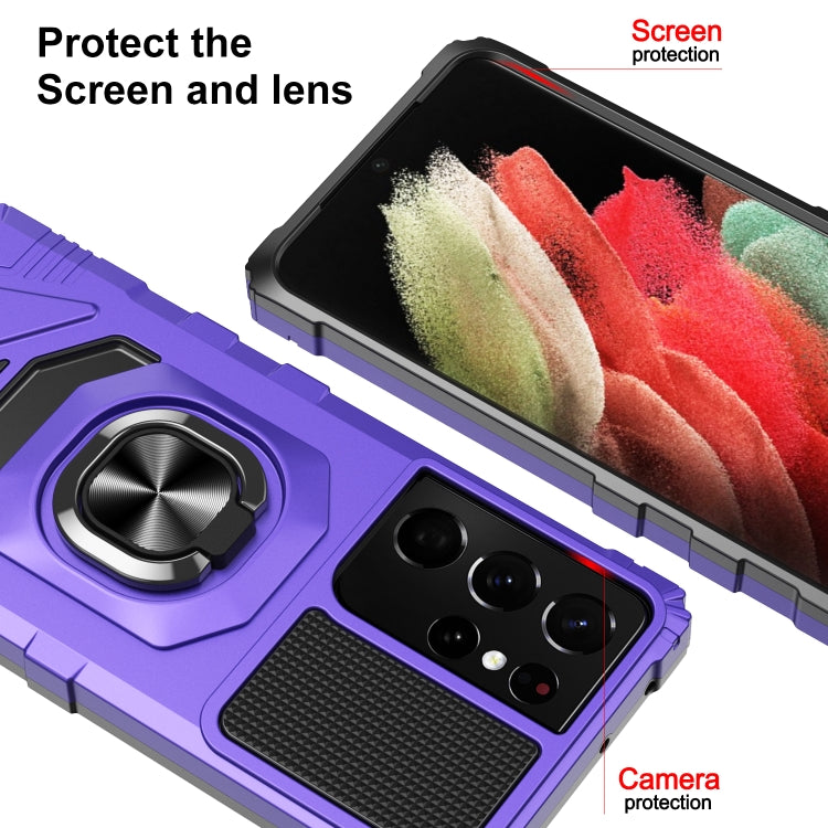 For Samsung Galaxy S21 Ultra 5G 10 PCS Armor Magnetic PC + TPU Shockproof Case with 360 Degree Rotation Ring Holder