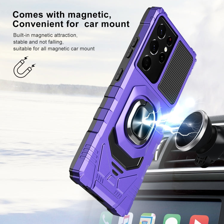 For Samsung Galaxy S21 Ultra 5G 10 PCS Armor Magnetic PC + TPU Shockproof Case with 360 Degree Rotation Ring Holder