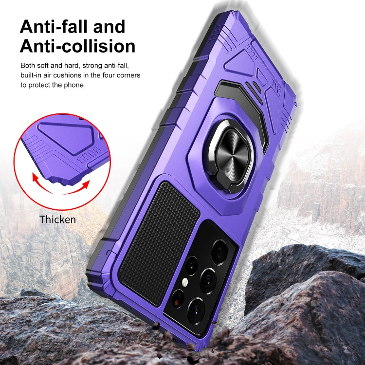 For Samsung Galaxy S21 Ultra 5G 10 PCS Armor Magnetic PC + TPU Shockproof Case with 360 Degree Rotation Ring Holder