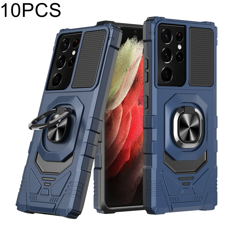For Samsung Galaxy S21 Ultra 5G 10 PCS Armor Magnetic PC + TPU Shockproof Case with 360 Degree Rotation Ring Holder