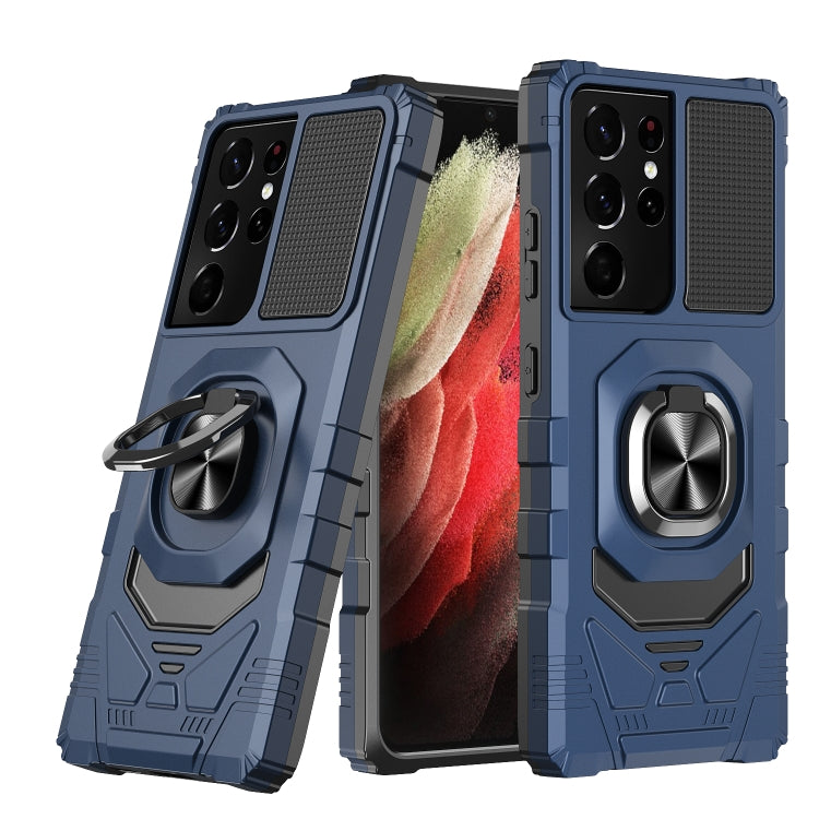 For Samsung Galaxy S21 Ultra 5G 10 PCS Armor Magnetic PC + TPU Shockproof Case with 360 Degree Rotation Ring Holder