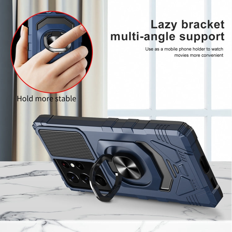 For Samsung Galaxy S21 Ultra 5G 10 PCS Armor Magnetic PC + TPU Shockproof Case with 360 Degree Rotation Ring Holder