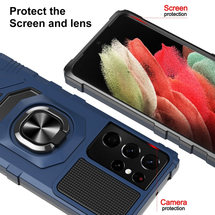 For Samsung Galaxy S21 Ultra 5G 10 PCS Armor Magnetic PC + TPU Shockproof Case with 360 Degree Rotation Ring Holder