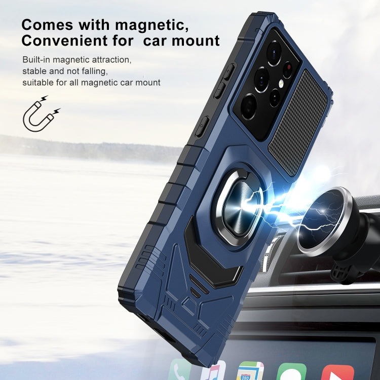 For Samsung Galaxy S21 Ultra 5G 10 PCS Armor Magnetic PC + TPU Shockproof Case with 360 Degree Rotation Ring Holder
