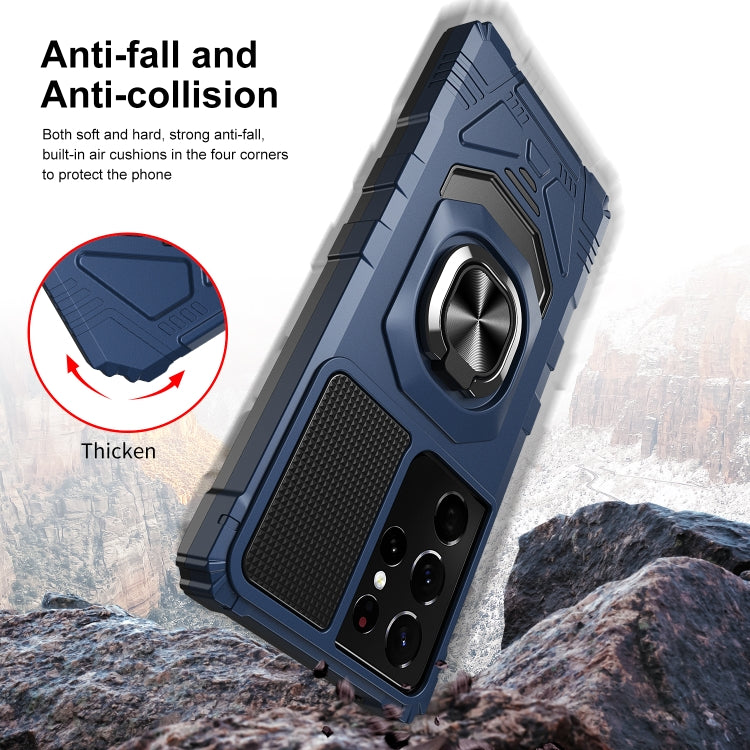 For Samsung Galaxy S21 Ultra 5G 10 PCS Armor Magnetic PC + TPU Shockproof Case with 360 Degree Rotation Ring Holder