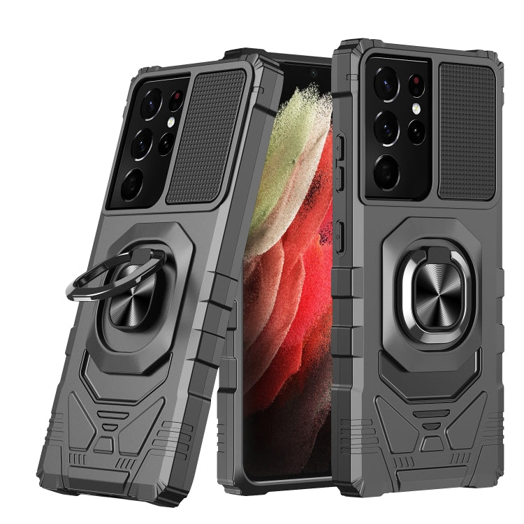 For Samsung Galaxy S21 Ultra 5G 10 PCS Armor Magnetic PC + TPU Shockproof Case with 360 Degree Rotation Ring Holder