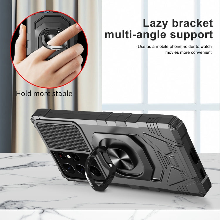 For Samsung Galaxy S21 Ultra 5G 10 PCS Armor Magnetic PC + TPU Shockproof Case with 360 Degree Rotation Ring Holder