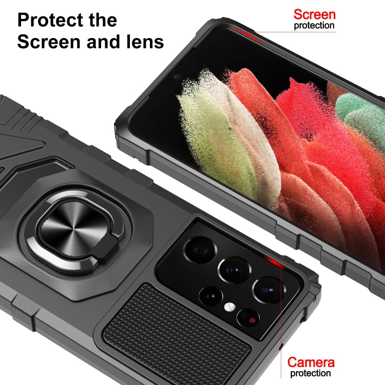 For Samsung Galaxy S21 Ultra 5G 10 PCS Armor Magnetic PC + TPU Shockproof Case with 360 Degree Rotation Ring Holder
