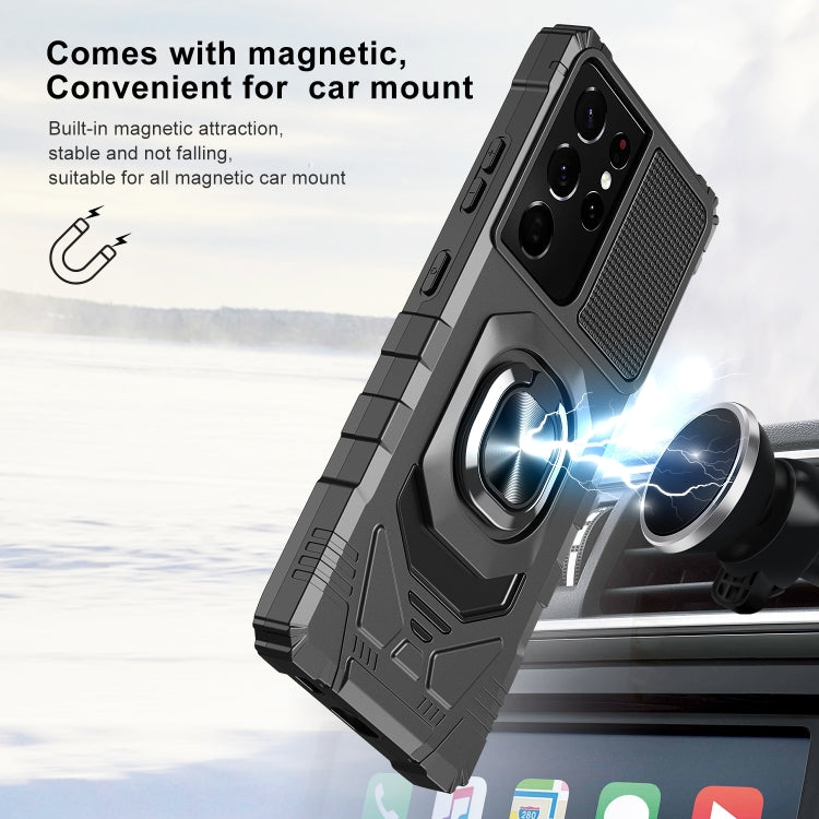For Samsung Galaxy S21 Ultra 5G 10 PCS Armor Magnetic PC + TPU Shockproof Case with 360 Degree Rotation Ring Holder