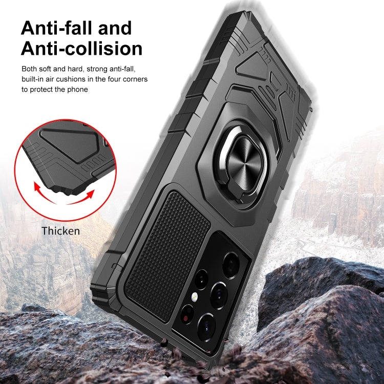 For Samsung Galaxy S21 Ultra 5G 10 PCS Armor Magnetic PC + TPU Shockproof Case with 360 Degree Rotation Ring Holder
