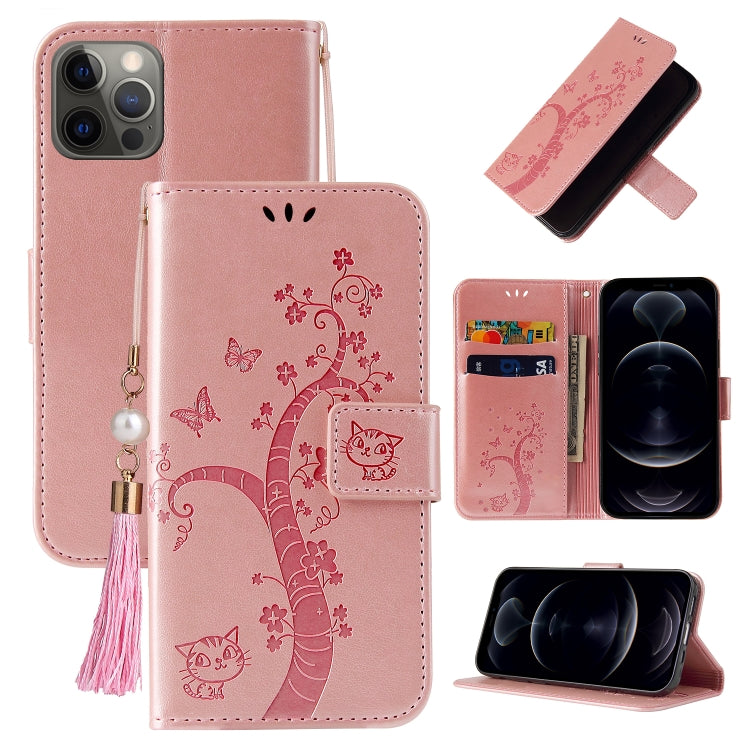 For iPhone 12 Pro Embossed Lucky Tree Horizontal Flip Leather Case with Holder & Card Slot & Wallet & Lanyard