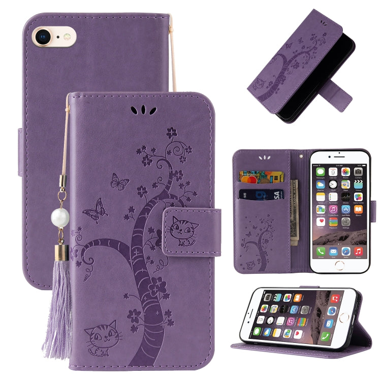 For iPhone SE 2022 / SE 2020 / 8 / 7 Embossed Lucky Tree Horizontal Flip Leather Case with Holder & Card Slot & Wallet & Lanyard