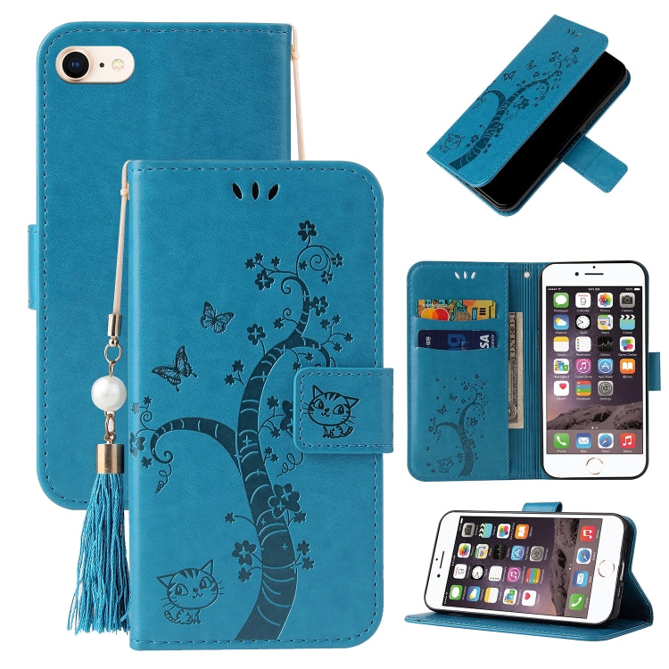 For iPhone SE 2022 / SE 2020 / 8 / 7 Embossed Lucky Tree Horizontal Flip Leather Case with Holder & Card Slot & Wallet & Lanyard
