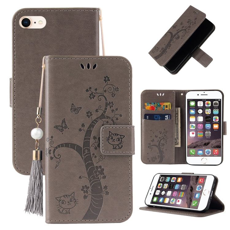 For iPhone SE 2022 / SE 2020 / 8 / 7 Embossed Lucky Tree Horizontal Flip Leather Case with Holder & Card Slot & Wallet & Lanyard