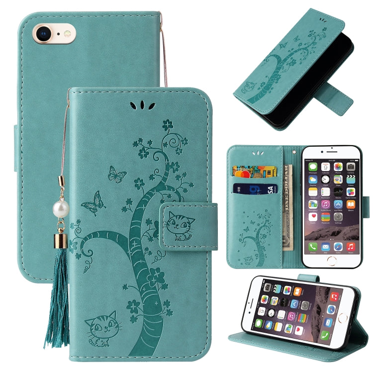 For iPhone SE 2022 / SE 2020 / 8 / 7 Embossed Lucky Tree Horizontal Flip Leather Case with Holder & Card Slot & Wallet & Lanyard