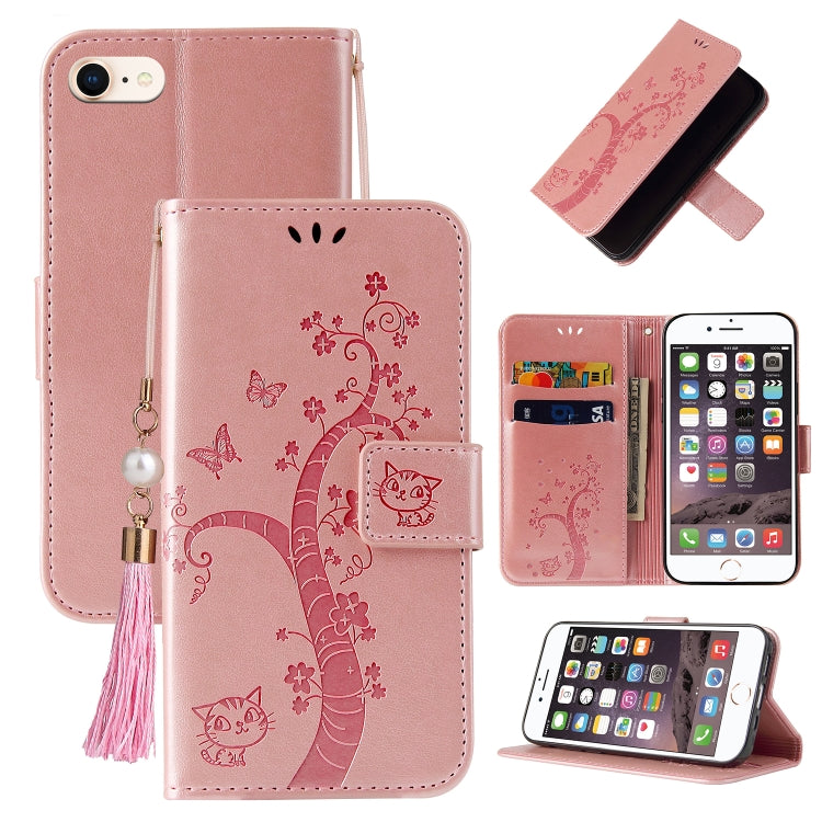 For iPhone SE 2022 / SE 2020 / 8 / 7 Embossed Lucky Tree Horizontal Flip Leather Case with Holder & Card Slot & Wallet & Lanyard