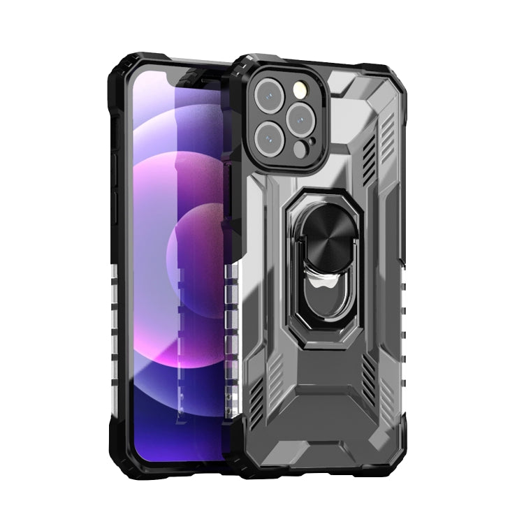 For iPhone 12 PC + TPU Shockproof Protective Case with Metal Ring Holder