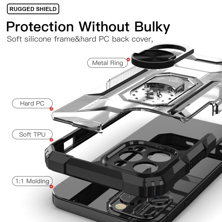 For iPhone 12 PC + TPU Shockproof Protective Case with Metal Ring Holder