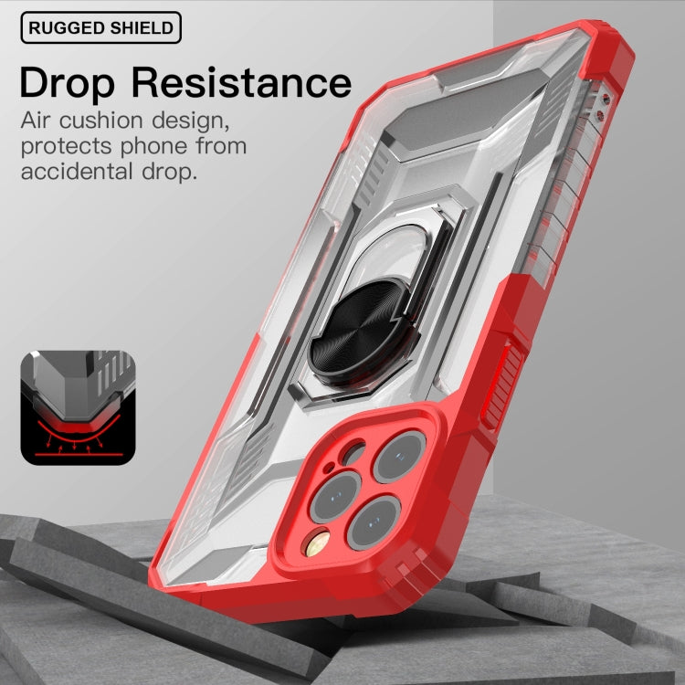 For iPhone 12 PC + TPU Shockproof Protective Case with Metal Ring Holder