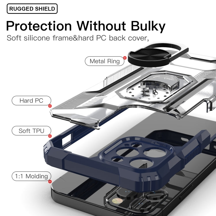 For iPhone 12 PC + TPU Shockproof Protective Case with Metal Ring Holder