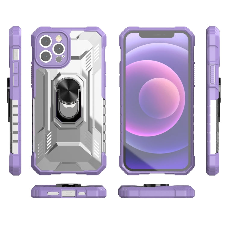 For iPhone 12 PC + TPU Shockproof Protective Case with Metal Ring Holder