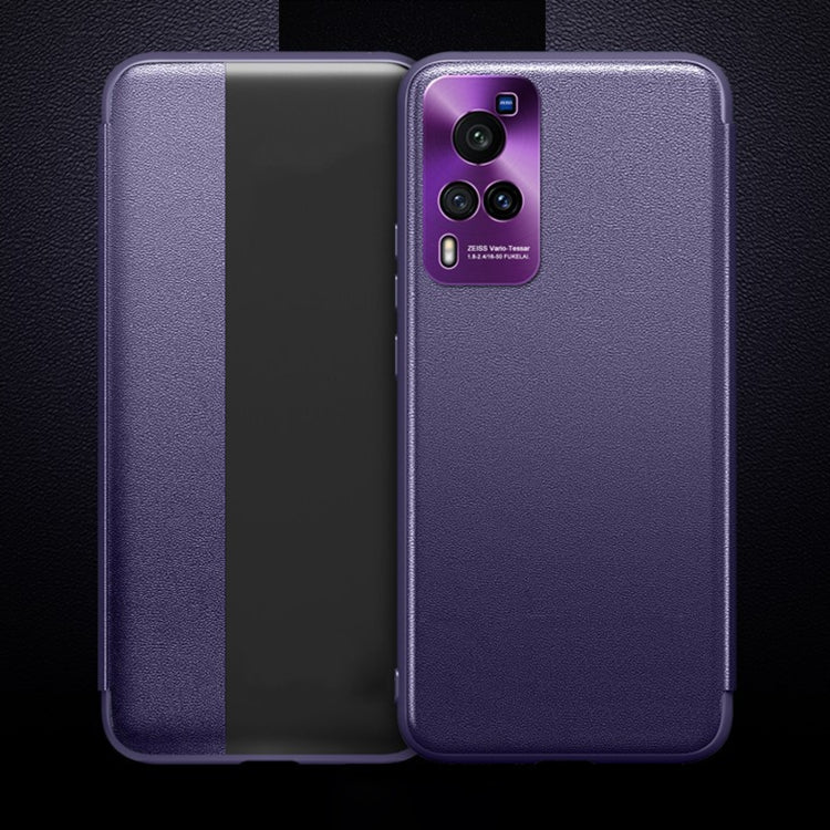 For vivo X60 Curved Screen Version Magnetic Side Window View Shockproof Horizontal Flip Leather Smart Case