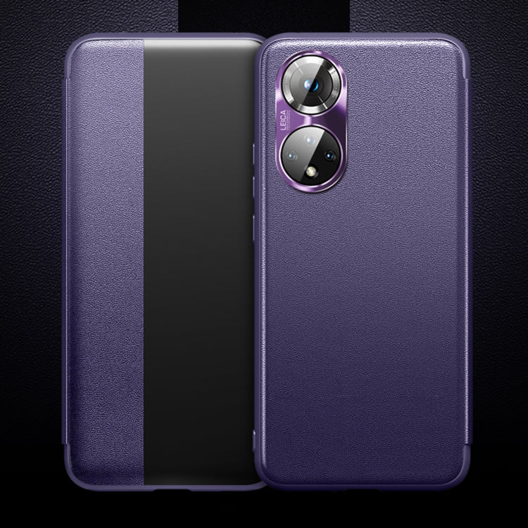 For Honor 50 Pro Magnetic Side Window View Shockproof Horizontal Flip Leather Smart Case