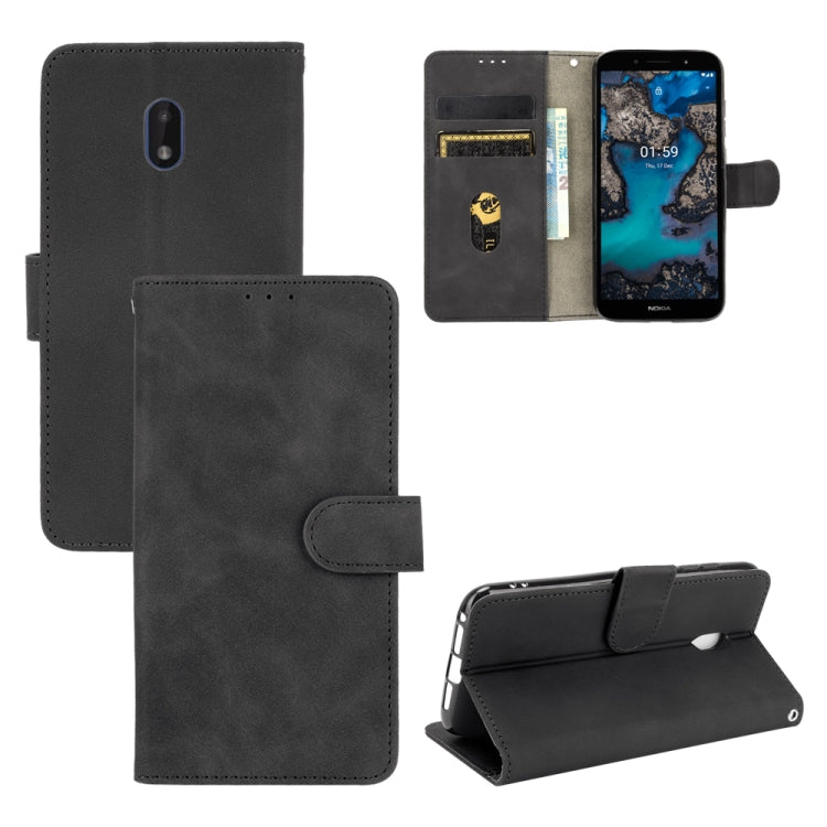 For Nokia C1 Plus Solid Color Skin Feel Magnetic Buckle Horizontal Flip Calf Texture PU Leather Case with Holder & Card Slots & Wallet