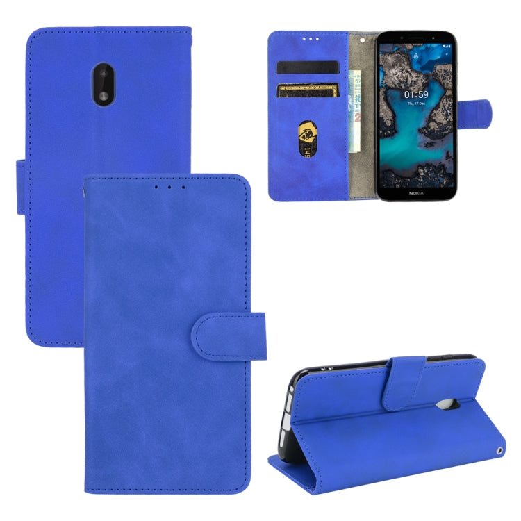For Nokia C1 Plus Solid Color Skin Feel Magnetic Buckle Horizontal Flip Calf Texture PU Leather Case with Holder & Card Slots & Wallet