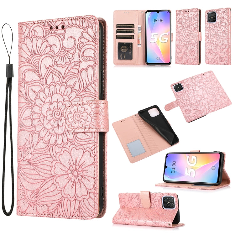 For Huawei nova 8 SE Skin Feel Embossed Sunflower Horizontal Flip Leather Case with Holder & Card Slots & Wallet & Lanyard