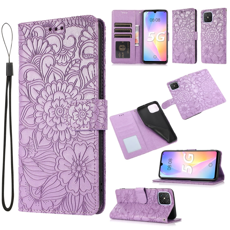 For Huawei nova 8 SE Skin Feel Embossed Sunflower Horizontal Flip Leather Case with Holder & Card Slots & Wallet & Lanyard