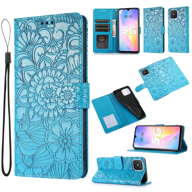 For Huawei nova 8 SE Skin Feel Embossed Sunflower Horizontal Flip Leather Case with Holder & Card Slots & Wallet & Lanyard