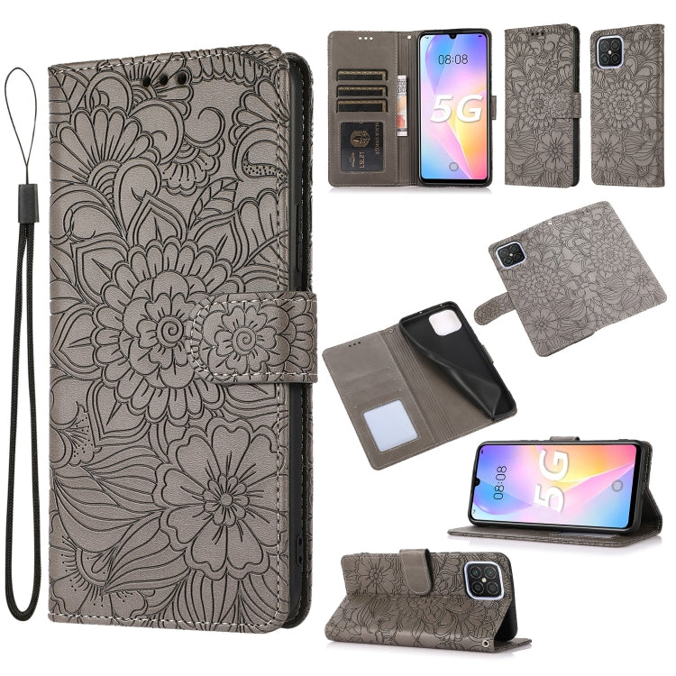 For Huawei nova 8 SE Skin Feel Embossed Sunflower Horizontal Flip Leather Case with Holder & Card Slots & Wallet & Lanyard