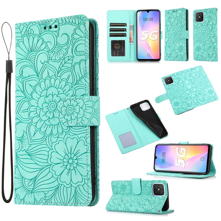 For Huawei nova 8 SE Skin Feel Embossed Sunflower Horizontal Flip Leather Case with Holder & Card Slots & Wallet & Lanyard