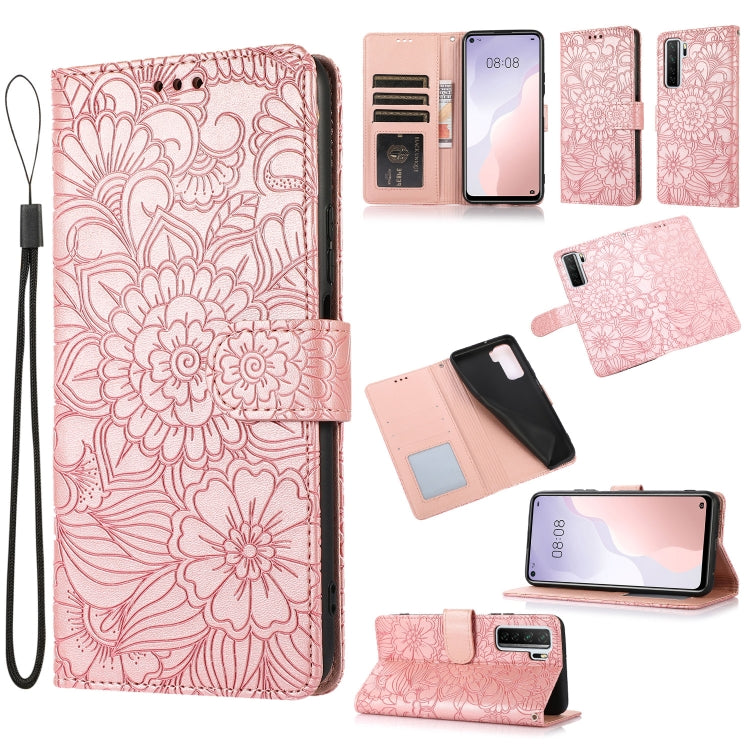 For Huawei nova 7 SE Skin Feel Embossed Sunflower Horizontal Flip Leather Case with Holder & Card Slots & Wallet & Lanyard