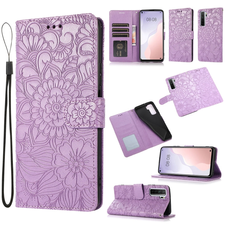For Huawei nova 7 SE Skin Feel Embossed Sunflower Horizontal Flip Leather Case with Holder & Card Slots & Wallet & Lanyard