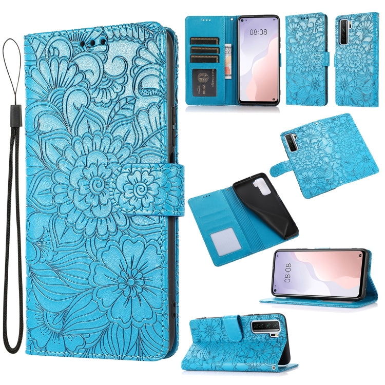 For Huawei nova 7 SE Skin Feel Embossed Sunflower Horizontal Flip Leather Case with Holder & Card Slots & Wallet & Lanyard