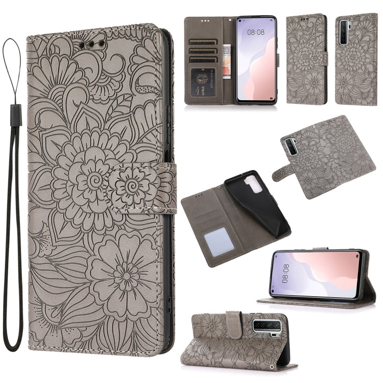 For Huawei nova 7 SE Skin Feel Embossed Sunflower Horizontal Flip Leather Case with Holder & Card Slots & Wallet & Lanyard