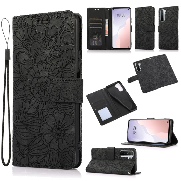 For Huawei nova 7 SE Skin Feel Embossed Sunflower Horizontal Flip Leather Case with Holder & Card Slots & Wallet & Lanyard