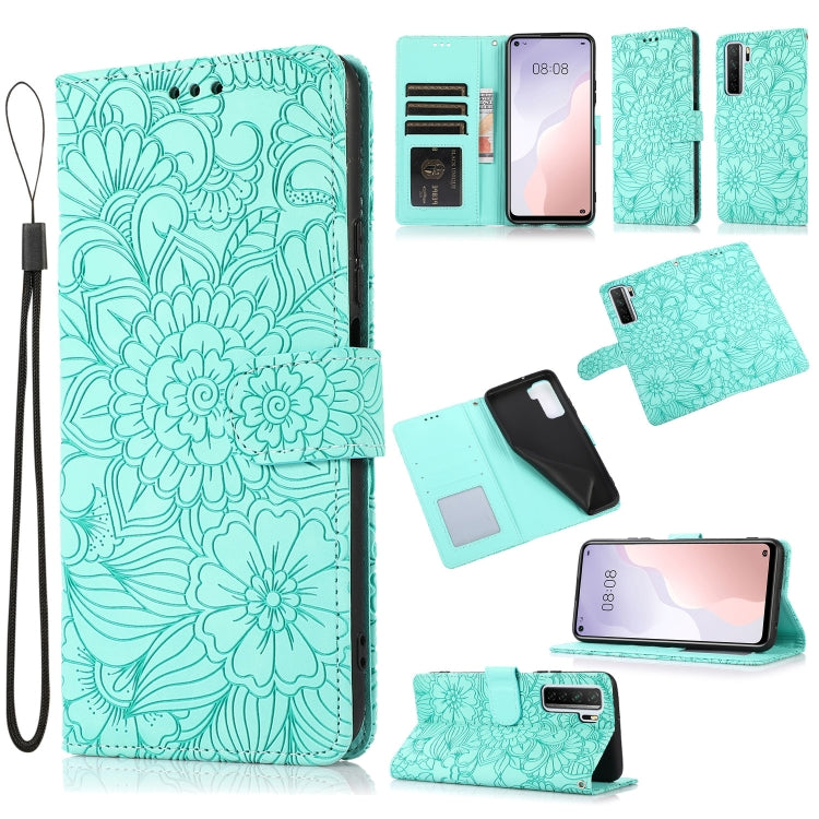 For Huawei nova 7 SE Skin Feel Embossed Sunflower Horizontal Flip Leather Case with Holder & Card Slots & Wallet & Lanyard