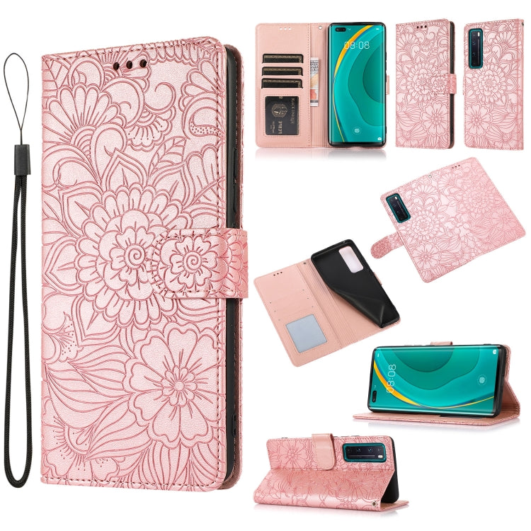 For Huawei nova 7 Pro 5G Skin Feel Embossed Sunflower Horizontal Flip Leather Case with Holder & Card Slots & Wallet & Lanyard