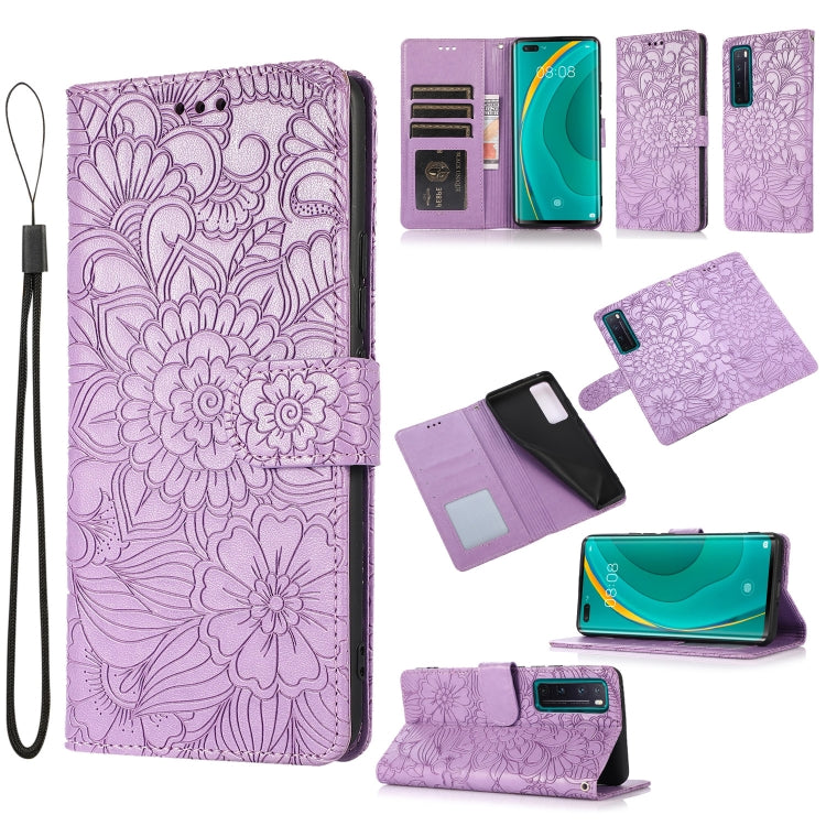 For Huawei nova 7 Pro 5G Skin Feel Embossed Sunflower Horizontal Flip Leather Case with Holder & Card Slots & Wallet & Lanyard