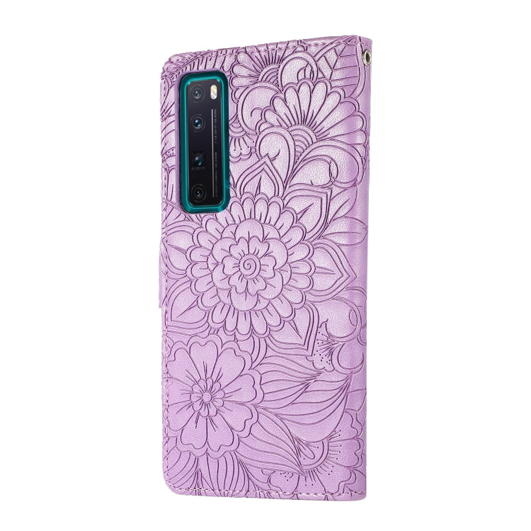 For Huawei nova 7 Pro 5G Skin Feel Embossed Sunflower Horizontal Flip Leather Case with Holder & Card Slots & Wallet & Lanyard